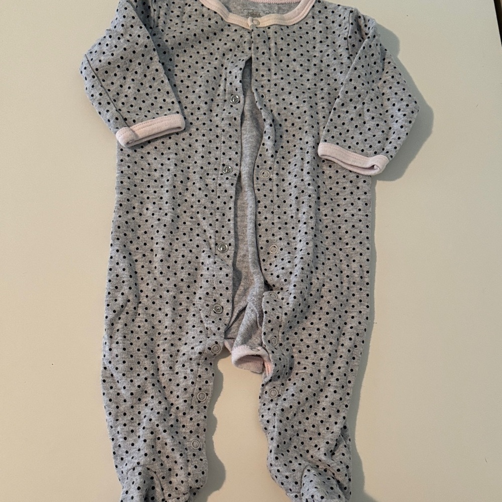 Rene Rofe Gray and Pink Polka Dot Footie 3-6months